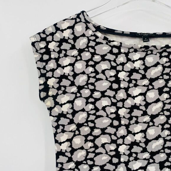 Talbots Size P XSP Black & Gray Printed Boat Neck Short Sleeve Jersey Knit Top - Picture 4 of 9